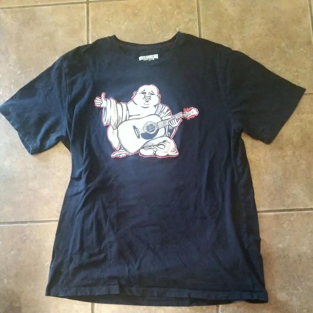 Rare TRUE RELIGION Embroidered Buddha Logo Short Sleeve Black Large L Lg